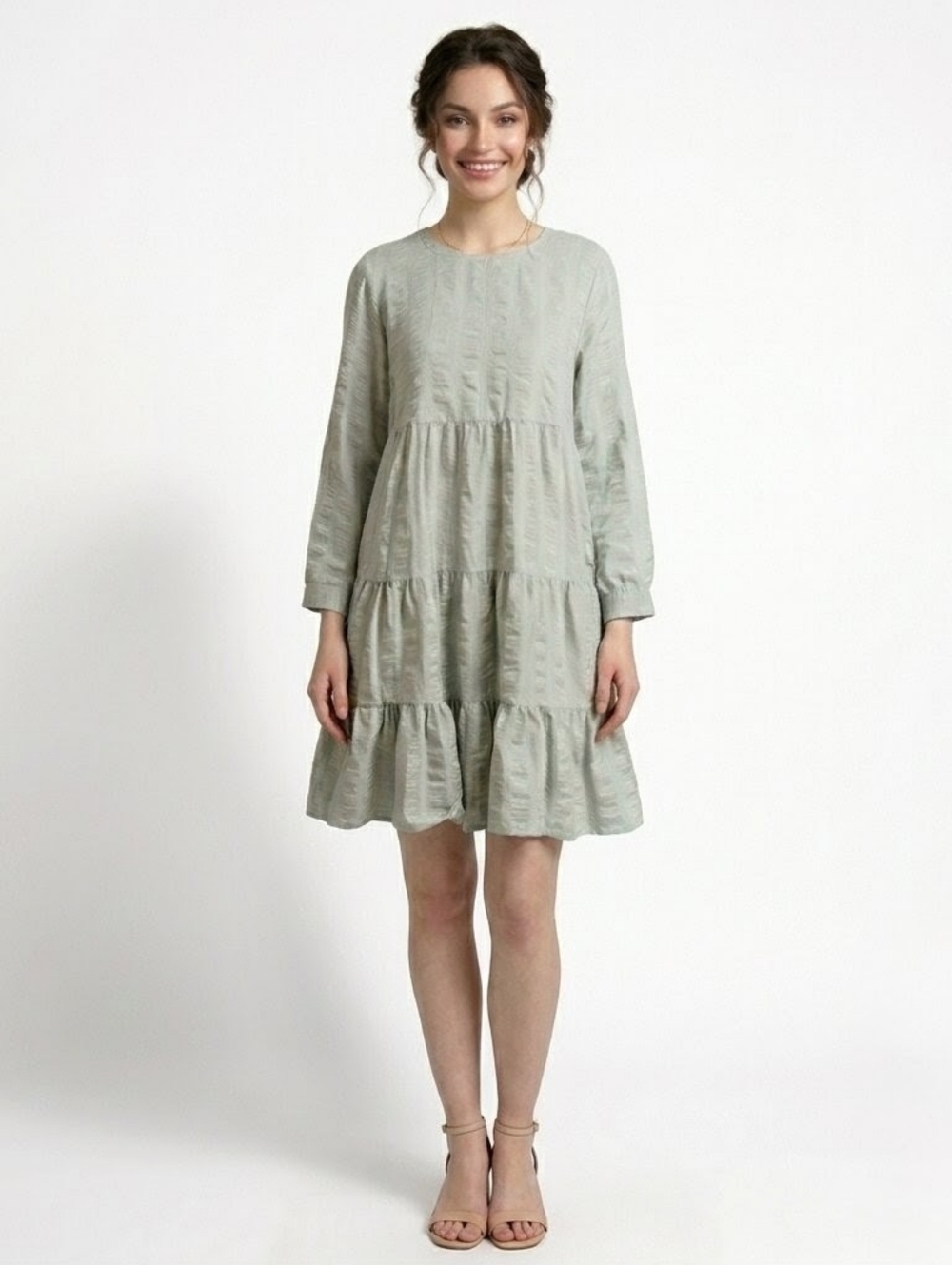 En Saison Sage Green Tiered Babydoll Dress Size M